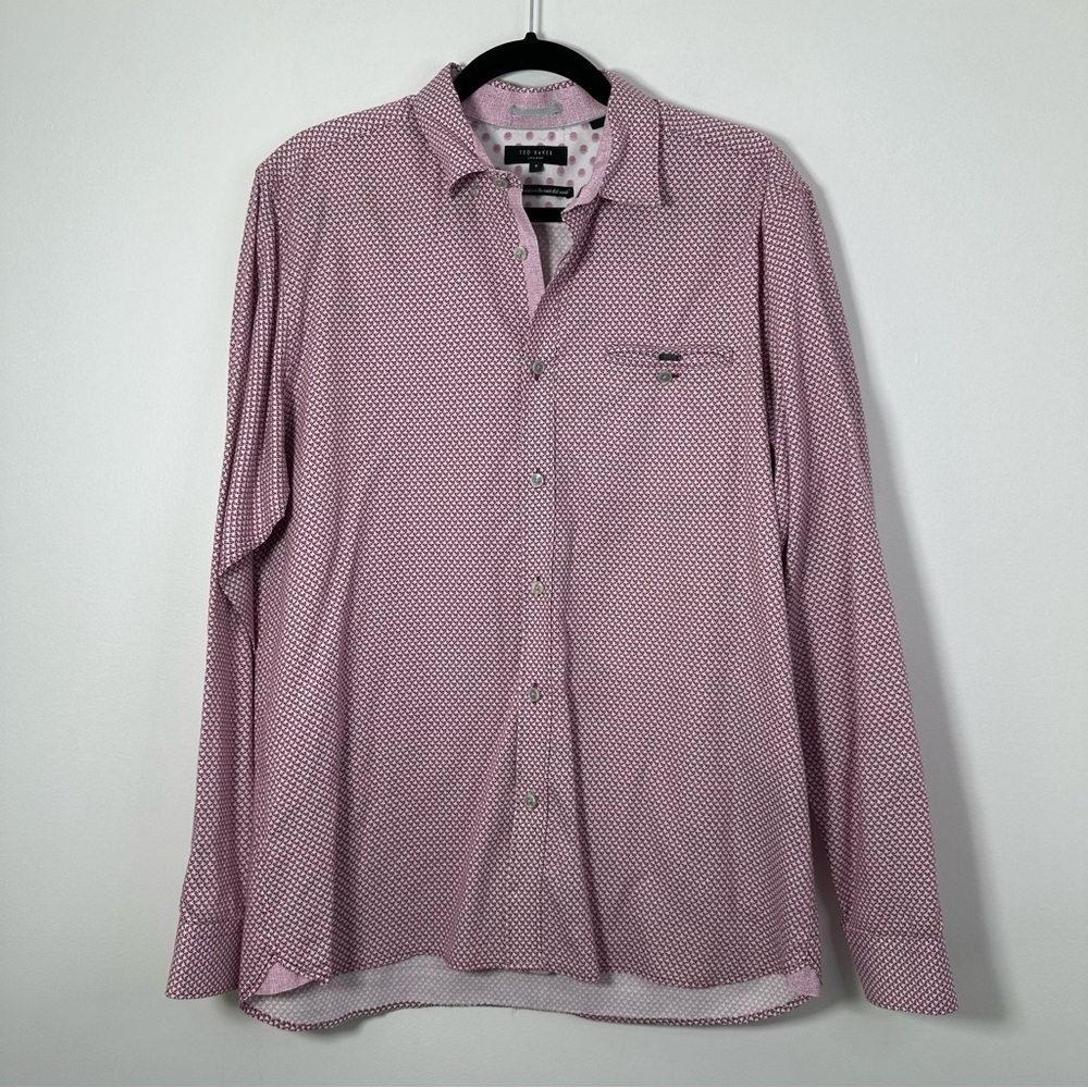 Ted Baker Men’s Red & White Patterned Long Sleeve Button Up Shirt Size XL/5